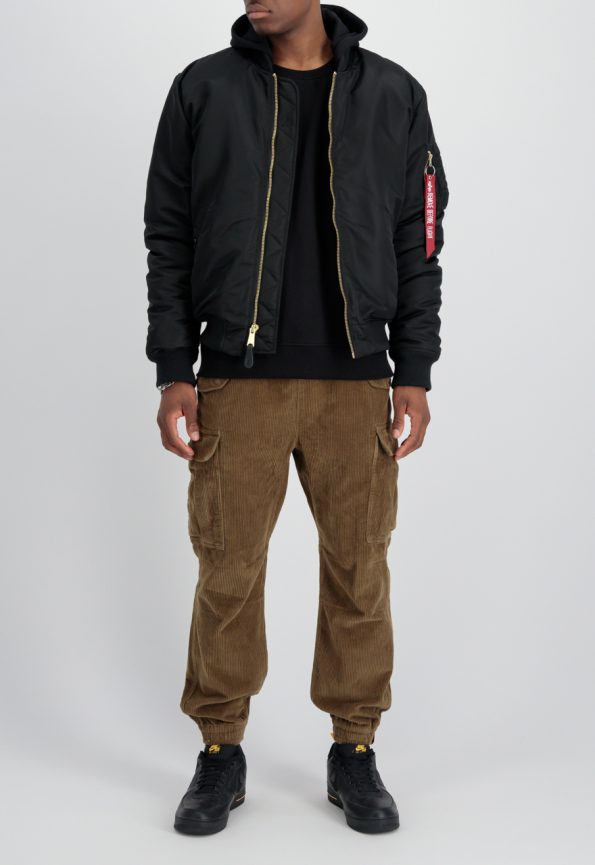 Alpha Industries Ma-1 Black Hooded Bomber Jacket.