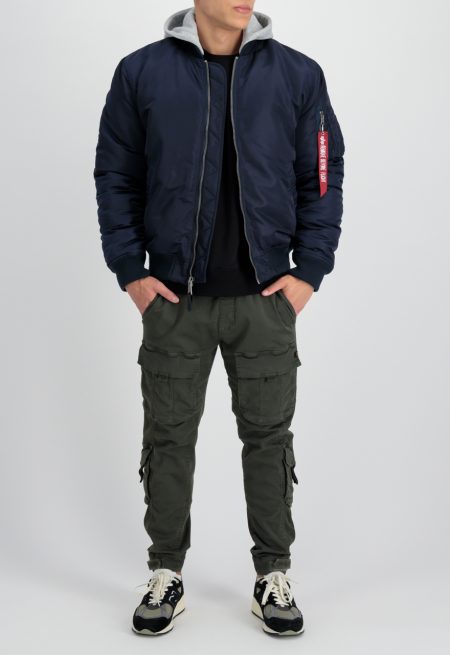 Alpha Industries Ma-1 Navy Blue Hooded Bomber Jacket.