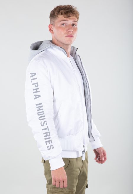 Alpha Industries Ma-1 White And Grey Hooded Jacket.