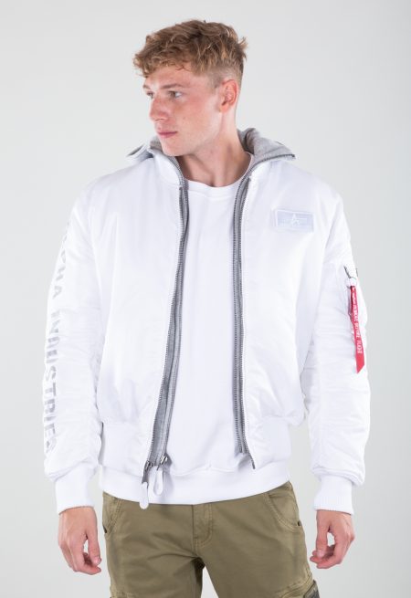 Alpha Industries Ma-1 White And Grey Hooded Jacket