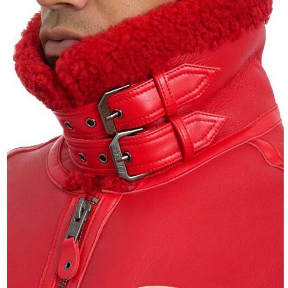 Avirex B3 Bomber Red Shearling Jacket.