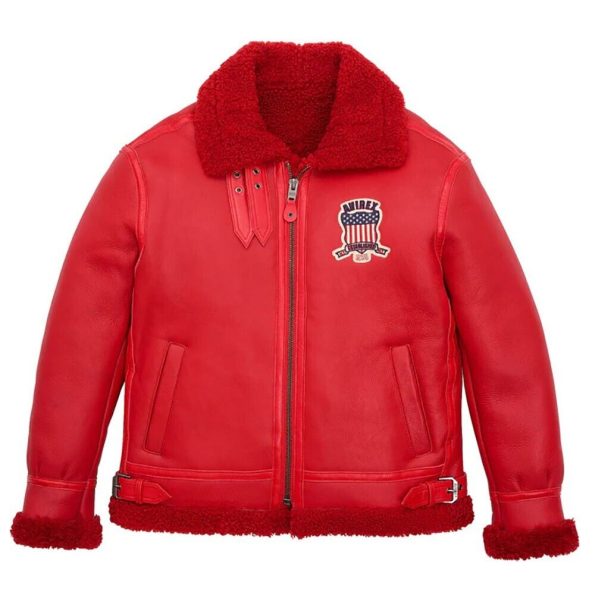 Avirex B3 Bomber Red Shearling Leather Jacket