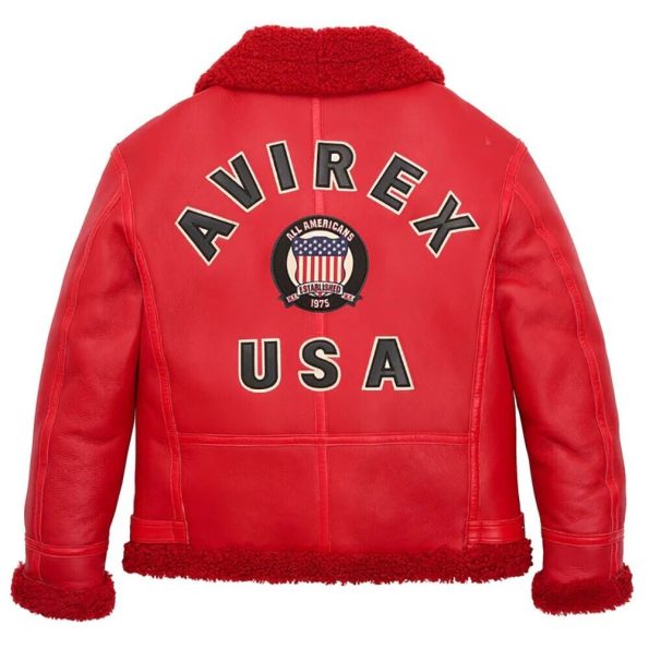 Avirex B3 Bomber Red Shearling Leather Jacket.
