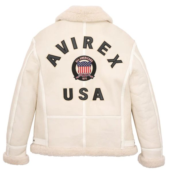 Avirex B3 Bomber White Shearling Leather Jacket.