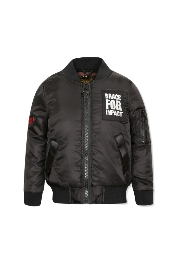 Brace For Impact Black Satin Pilot Bomber Jacket