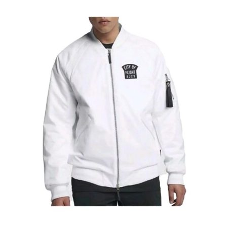 City Of Flight Aj23 Ma-1 White Bomber Jacket
