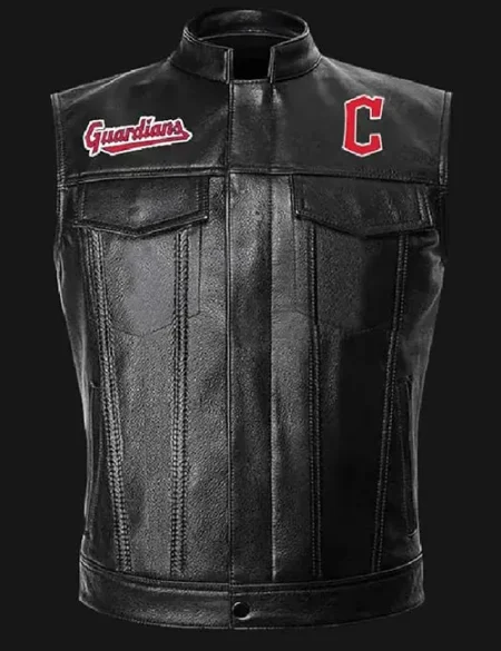 Cleveland Guardians MLB Team Black Leather Vest