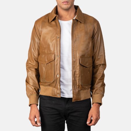 Coffmen Olive Brown A2 Leather Bomber Jacket.