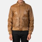 Coffmen Olive Brown A2 Leather Bomber Jacket.
