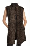 Dennis Karakul Persian Lamb Astrakhan Shearling Fur Sleeveless Mid Length Brown Coat