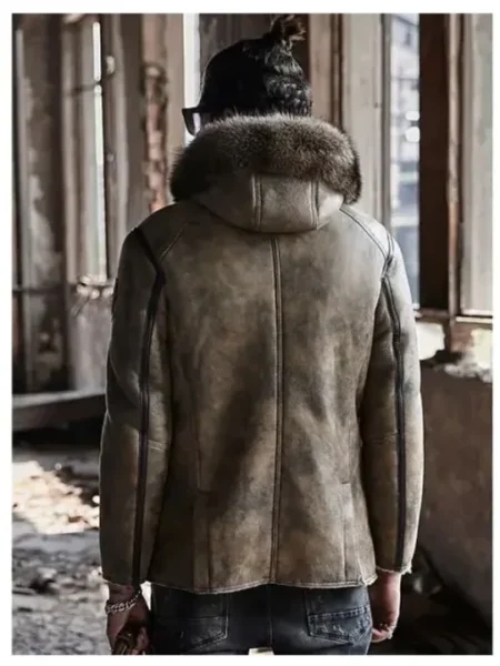 Jamie Hooded Shearling Fur Parka Real Leather Jacket.