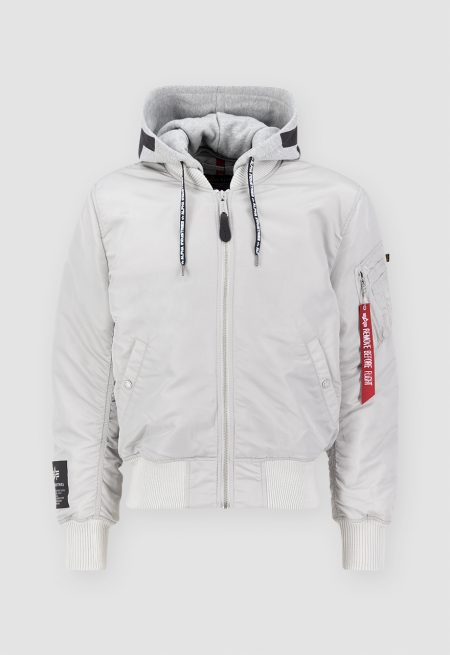 Ma-1 White Hooded Nylon Bomber Jacket