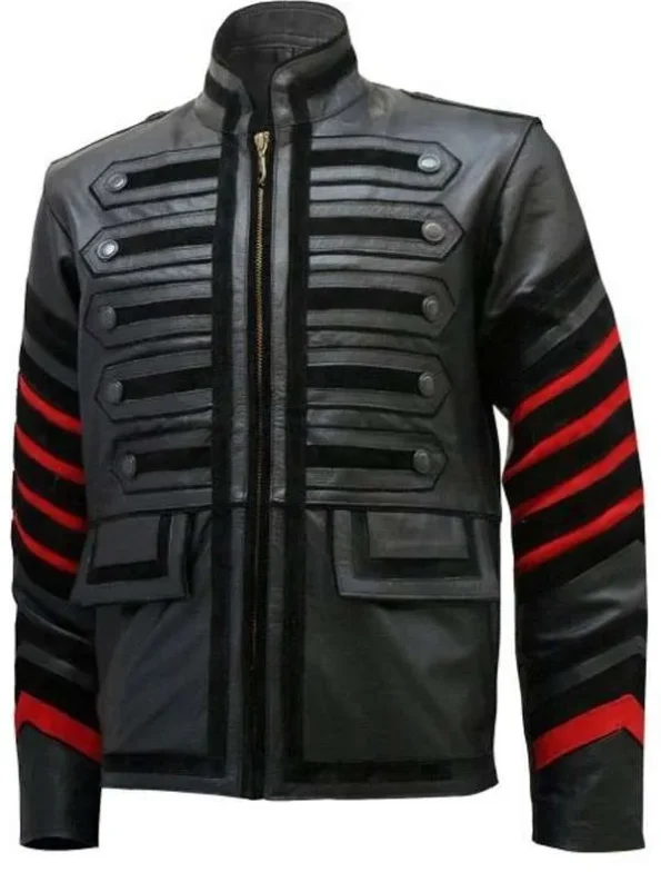 Men Fashion Style Military Black Real Leather Jacket