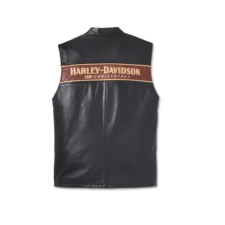Men Harley Davidson 120th Anniversary Black Leather Vest.