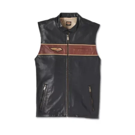 Men Harley Davidson 120th Anniversary Black Leather Vest