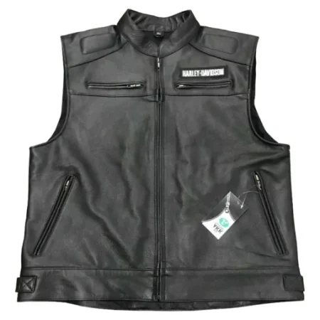 Men Harley Davidson Motorcycles Black Leather Vest