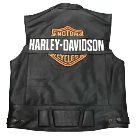 Men Harley Davidson Motorcycles Black Leather Vest.