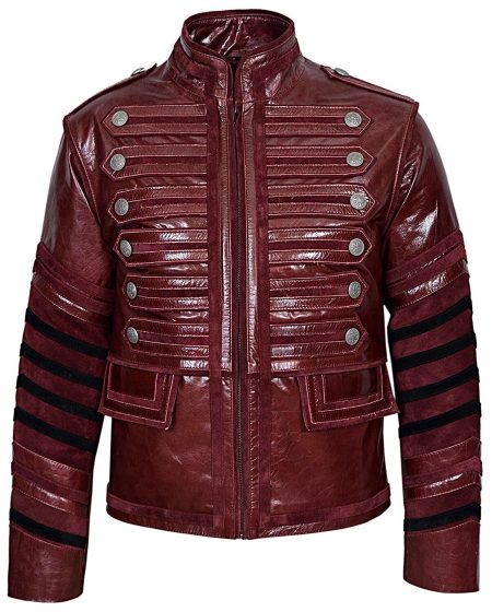Men's Classic Military Maroon Cowhide Leather Parade Jacket