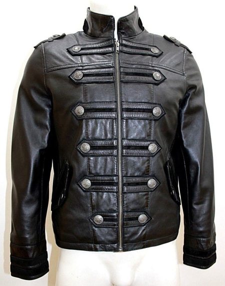 Men's Classic Military Rock Black Napa Leather Parade Jacket