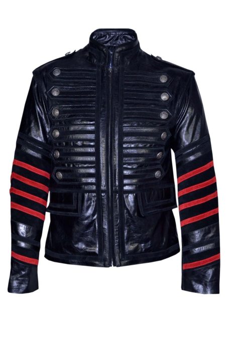 Men's Classic Miltary Style Rock Black Leather Parade Jacket