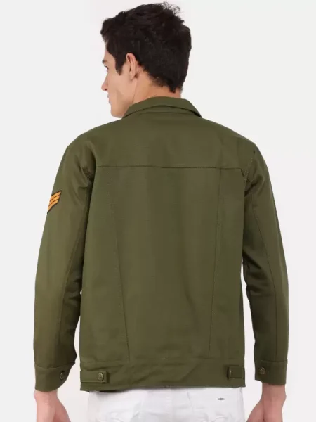 Men's Military Green Denim Jacket.