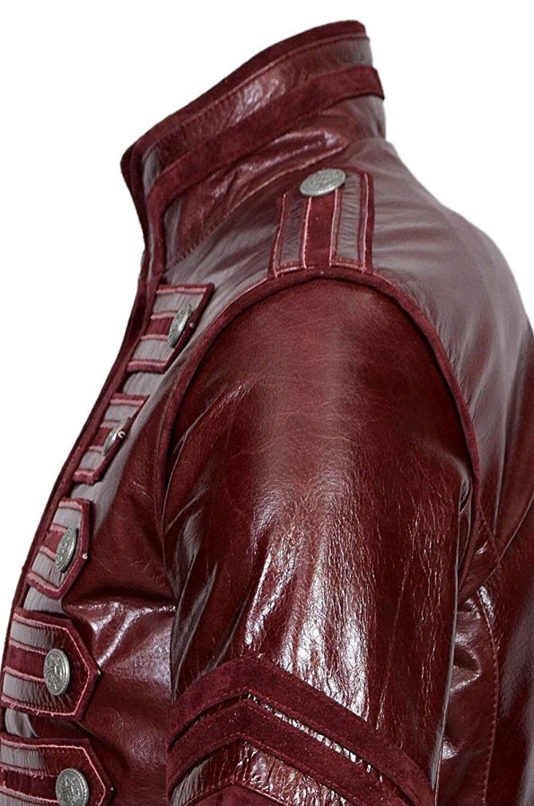 Men's Military Maroon Cowhide Leather Parade Jacket
