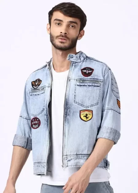 Men's Military Sky Blue Denim Jacket