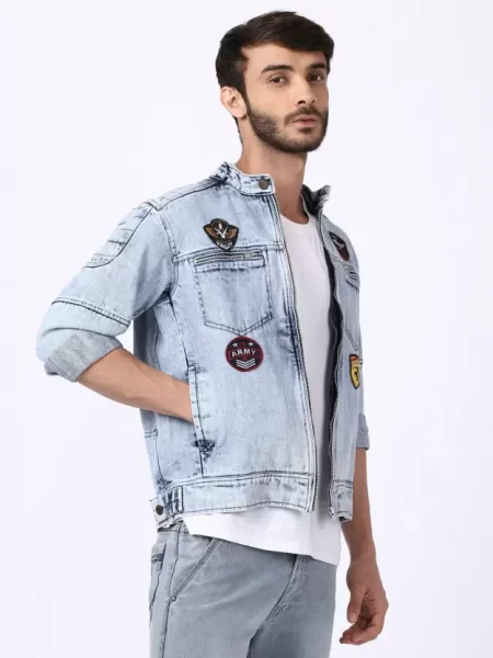Men's Military Sky Blue Denim Jacket.