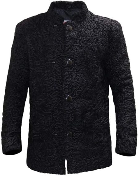Men’s Winter Real Karakul Astrakhan Lamb Curly Fur Black Color Coat