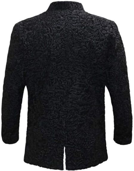 Men’s Winter Real Karakul Astrakhan Lamb Curly Fur Black Color Coat.