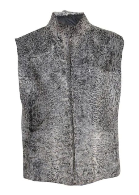 Men’s Women’s Real Handmade Persian Karakul Sawarka Astrakhan Lamb Grey Fur Waistcoat