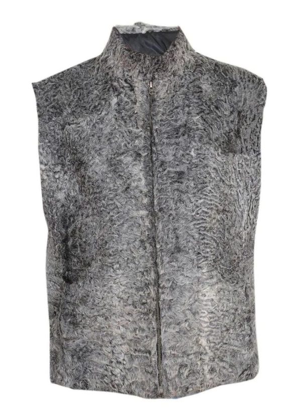 Men’s Women’s Real Handmade Persian Karakul Sawarka Astrakhan Lamb Grey Fur Waistcoat
