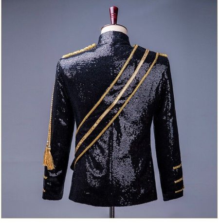 Military Drummer Steampunk Sequin Black Parade Jacket.