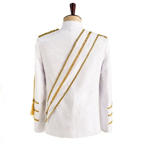 Military Drummer Steampunk Sequin White Parade Jacket.