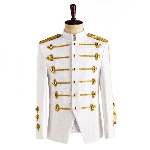 Military Drummer Steampunk Sequin White Parade Jacket