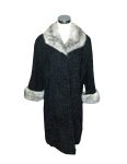 Mink Fur Collar & Cuffs Persian Astrakhan Lamb Women Black Trench Coat