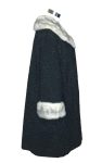 Mink Fur Collar & Cuffs Persian Astrakhan Lamb Women Black Trench Coat