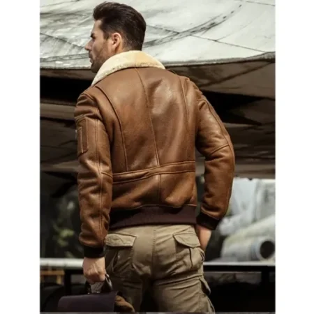 Nelson 13th Squadron Brown Shearling Fur Leather G-1 Bomber Jacket.
