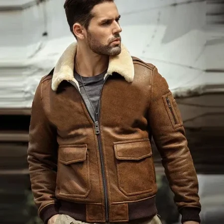 Nelson 13th Squadron Brown Shearling Fur Leather G-1 Bomber Jacket