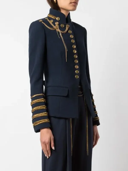 Oscar De La Renta Blue Embroidered Military Parade Jacket.