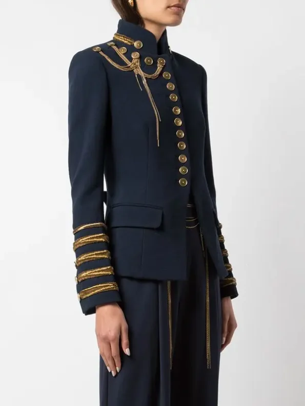 Oscar De La Renta Blue Embroidered Military Parade Jacket.