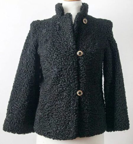 Real Astrakhan Persian Karakul Black Lamb Fur Coat For Women