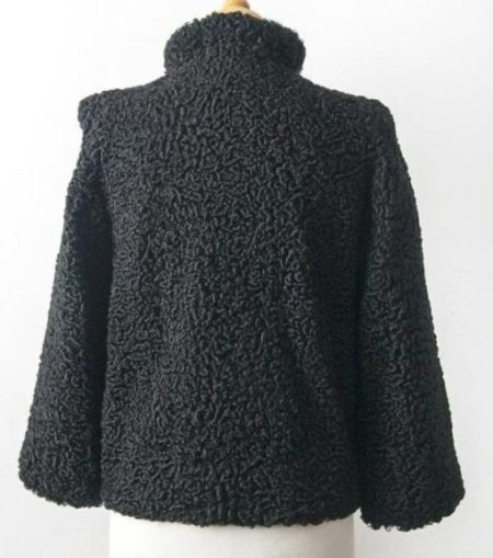 Real Astrakhan Persian Karakul Black Lamb Fur Coat For Women.