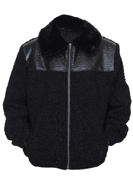 Real Astrakhan Persian Lamb Fur Karakul B3 Bomber Black Coat For Men & Women