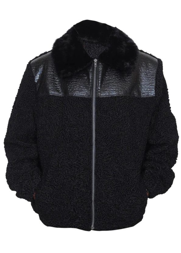 Real Astrakhan Persian Lamb Fur Karakul B3 Bomber Black Coat For Men & Women