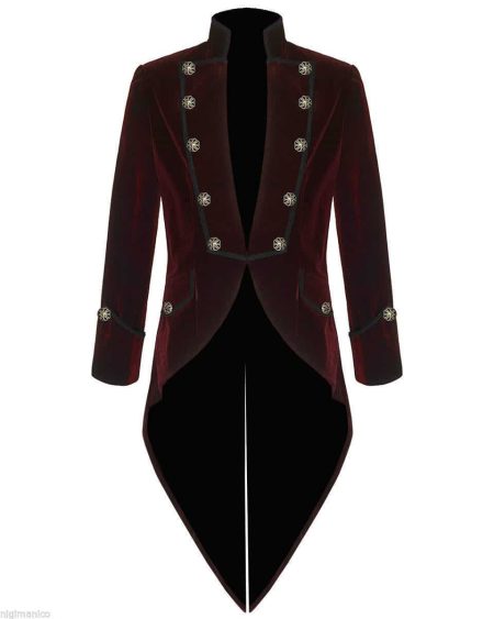Red Velvet Goth Steampunk Victorian Tail Coat Jacket