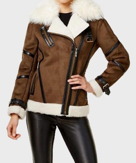 Sandra Brown Faux Fur Asymmetrical Leather Jacket