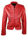 Slim Fit Women Military Style Red Real Leather Parade Jacket