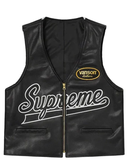 Spider Web Supreme Black Leather Vest