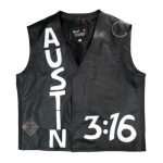 Steve Austin White Skull Stone Cold Black Leather Vest